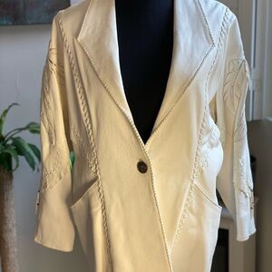White Leather Boho Jacket for Women With Feather design- Handmade! (90's)